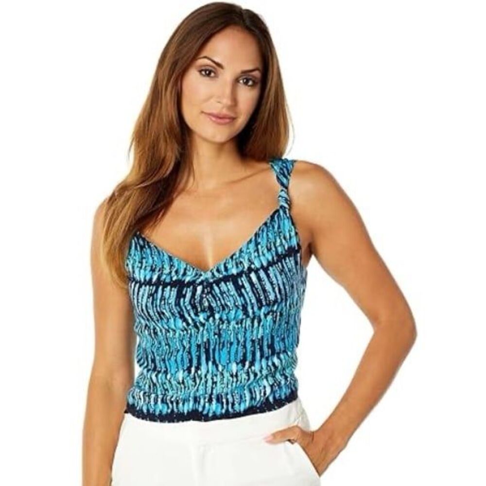 Tommy Hilfiger Blue Abstract Bermuda Crop Tank size Large NWT